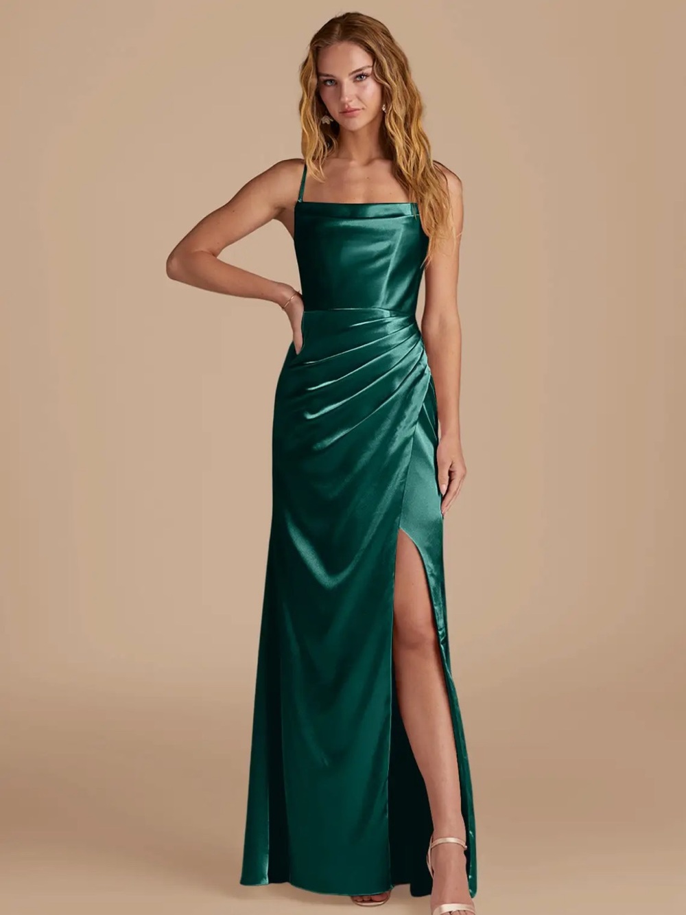 Azazie Marzia Metallic Satin Pine